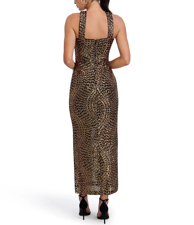 SIENA Halter Sequin Mesh Long Dress