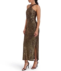 SIENA Halter Sequin Mesh Long Dress