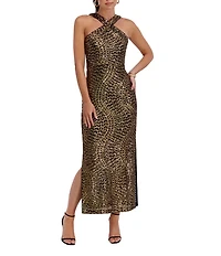 SIENA Halter Sequin Mesh Long Dress