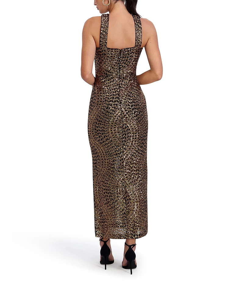 SIENA Halter Sequin Mesh Long Dress