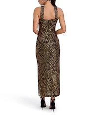 SIENA Halter Sequin Mesh Long Dress