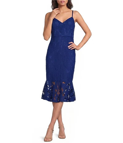 SIENA Heavy Lace Sweetheart Neckline Sleeveless Sheath Midi Dress