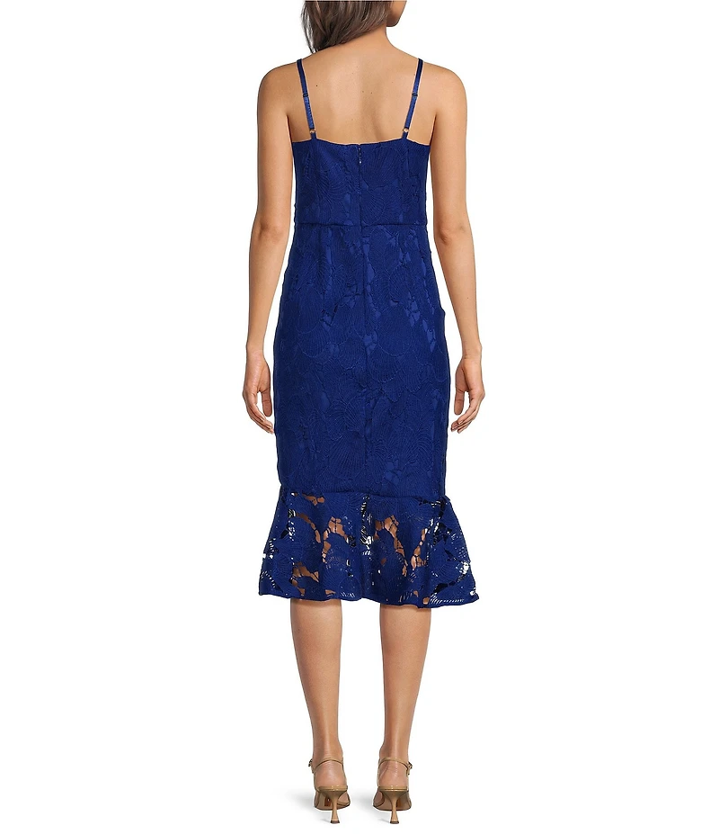 SIENA Heavy Lace Sweetheart Neckline Sleeveless Sheath Midi Dress