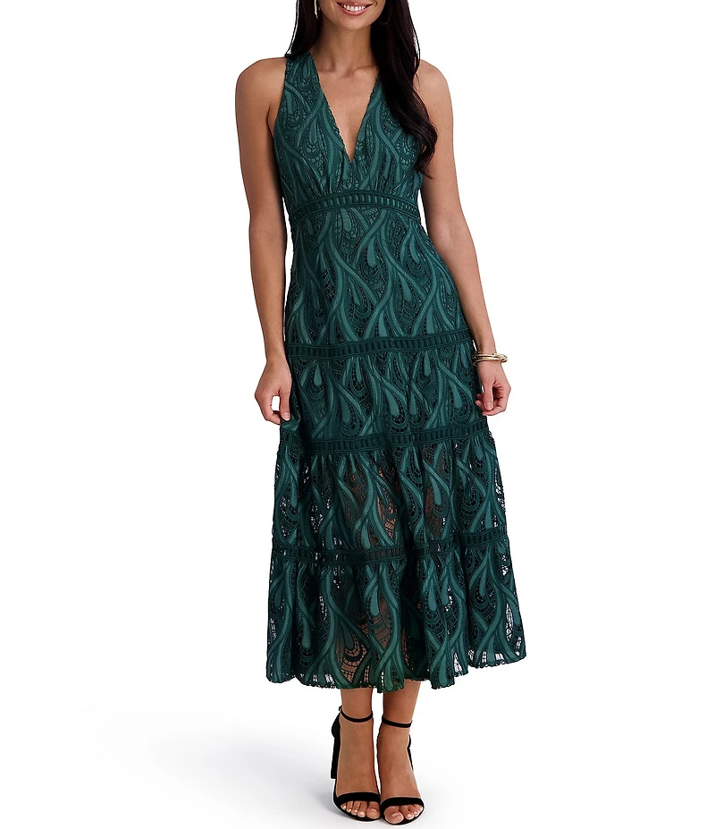 SIENA Heavy Lace V Neck Midi Dress