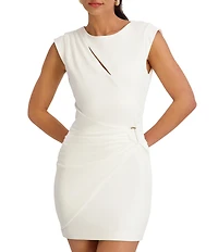 SIENA Keyhole Hardware Ruched Scuba Mini Dress