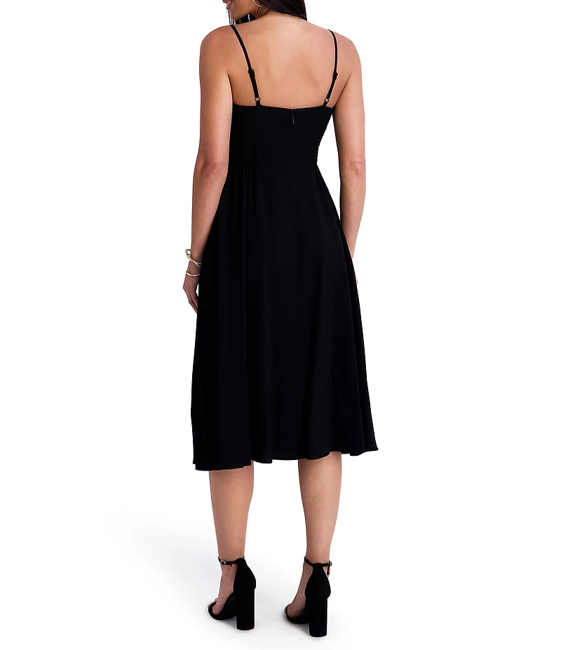 Siena Keyhole Neck Hardward Detail Faux Linen Aline Midi Dress