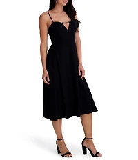 Siena Keyhole Neck Hardward Detail Faux Linen Aline Midi Dress