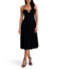 Siena Keyhole Neck Hardward Detail Faux Linen Aline Midi Dress
