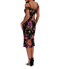 SIENA Lace Floral Print Off-The-Shoulder Neck Short Sleeve Sheath Midi Dress