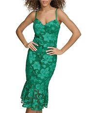 SIENA Lace Sweetheart Neck Sleeveless Flounce Midi Dress