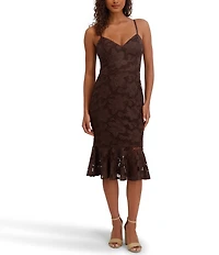 SIENA Lace Sweetheart Neck Sleeveless Flounce Midi Dress