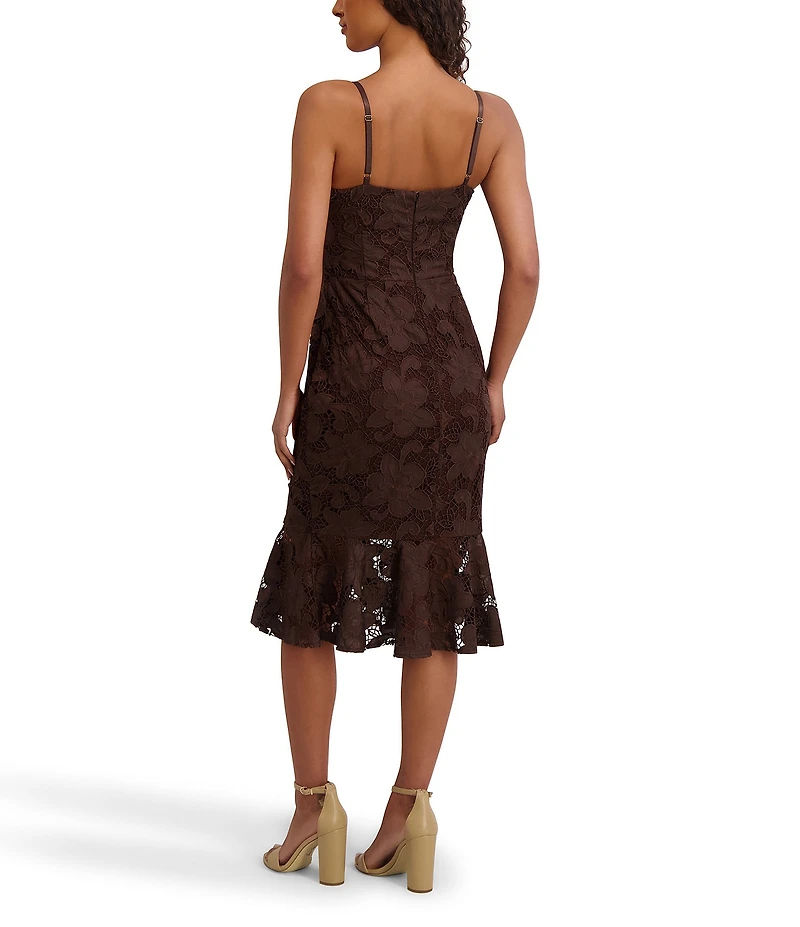 SIENA Lace Sweetheart Neck Sleeveless Flounce Midi Dress