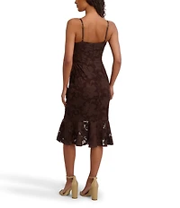 SIENA Lace Sweetheart Neck Sleeveless Flounce Midi Dress