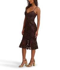 SIENA Lace Sweetheart Neck Sleeveless Flounce Midi Dress