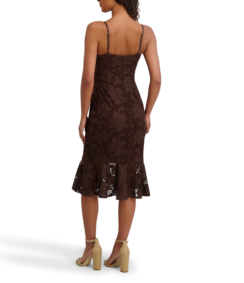 SIENA Lace Sweetheart Neck Sleeveless Flounce Midi Dress