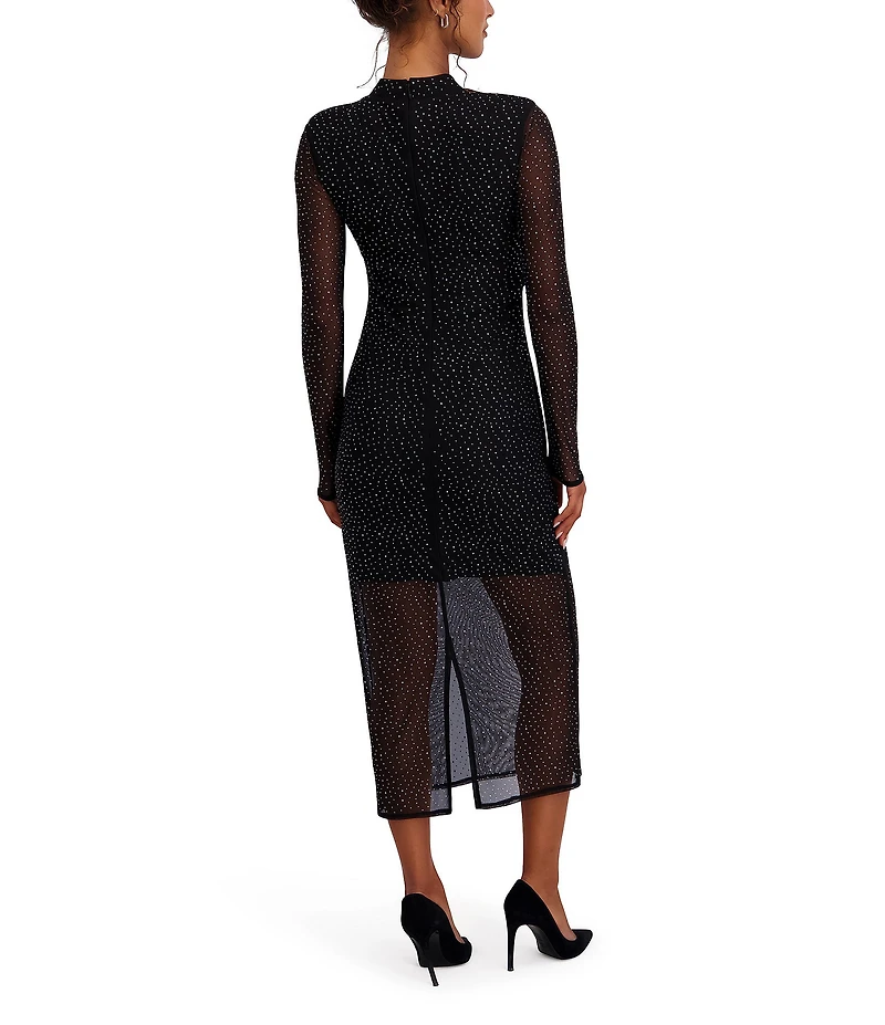 SIENA Long Sleeve Studded Mesh Midi Dress