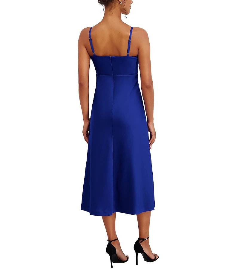 SIENA Matte Satin V-Neck Sleeveless Spaghetti Straps Slip Midi Dress