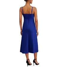 SIENA Matte Satin V-Neck Sleeveless Spaghetti Straps Slip Midi Dress