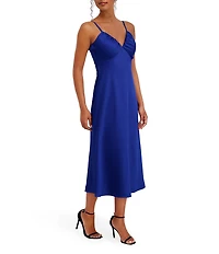 SIENA Matte Satin V-Neck Sleeveless Spaghetti Straps Slip Midi Dress