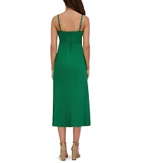 SIENA Matte Satin V-Neck Sleeveless Spaghetti Straps Slip Midi Dress