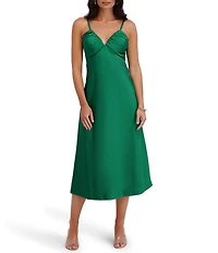 SIENA Matte Satin V-Neck Sleeveless Spaghetti Straps Slip Midi Dress