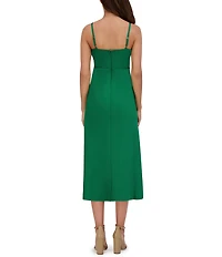 SIENA Matte Satin V-Neck Sleeveless Spaghetti Straps Slip Midi Dress