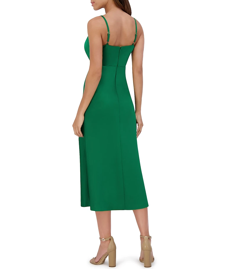 SIENA Matte Satin V-Neck Sleeveless Spaghetti Straps Slip Midi Dress