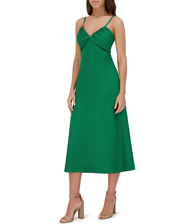 SIENA Matte Satin V-Neck Sleeveless Spaghetti Straps Slip Midi Dress