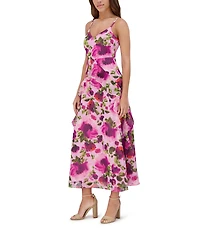 SIENA Metallic Floral V-Neck Sleeveless Maxi Dress