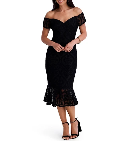 SIENA Off the Shoulder Crochet Lace Midi Dress