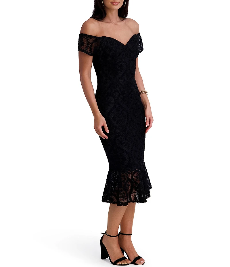 SIENA Off the Shoulder Crochet Lace Midi Dress