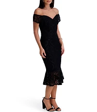 SIENA Off the Shoulder Crochet Lace Midi Dress
