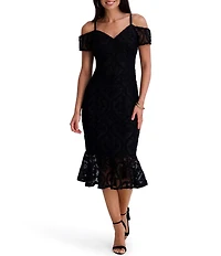 SIENA Off the Shoulder Crochet Lace Midi Dress