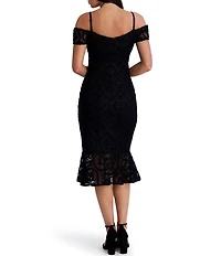 SIENA Off the Shoulder Crochet Lace Midi Dress