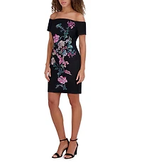 SIENA Off-The-Shoulder Floral Embroidered Mesh Sheath Dress
