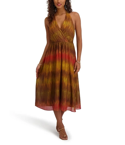 SIENA Printed Chiffon Halter Neck Sleeveless A-Line Midi Dress