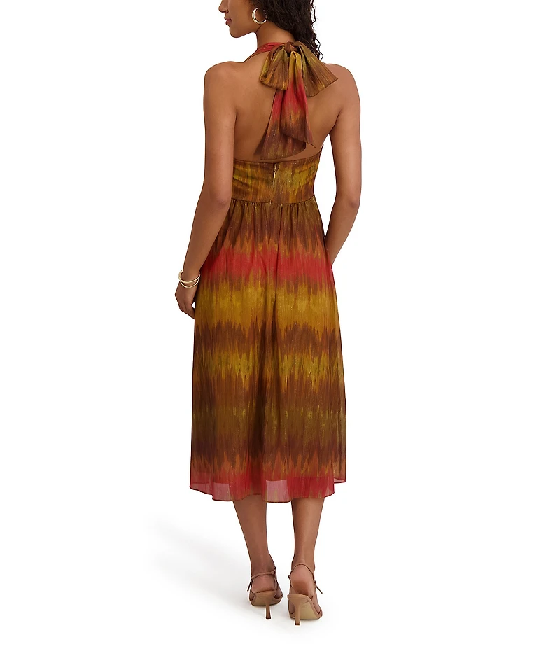 SIENA Printed Chiffon Halter Neck Sleeveless A-Line Midi Dress