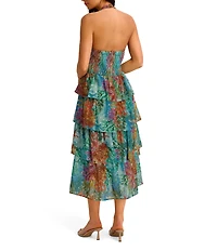 SIENA Printed Tiered V Halter Neck Midi Dress