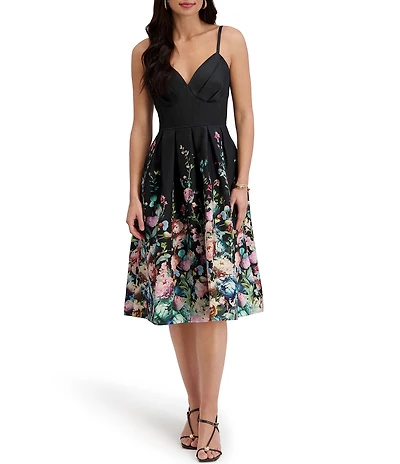 SIENA Satin Floral Ombre Knee Length A-Line Dress