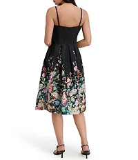 SIENA Satin Floral Ombre Knee Length A-Line Dress