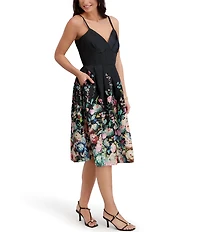 SIENA Satin Floral Ombre Knee Length A-Line Dress