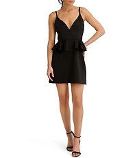 SIENA Scuba Peplum V Neck Mini Dress