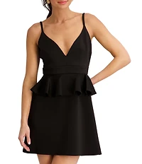 SIENA Scuba Peplum V Neck Mini Dress