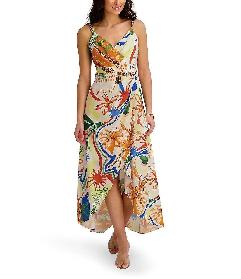 SIENA Sleeveless Printed Faux Wrap Midi Dress