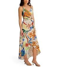 SIENA Sleeveless Printed Faux Wrap Midi Dress