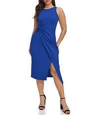 SIENA Sleeveless Twist Front Crepe Faux Wrap Midi Dress