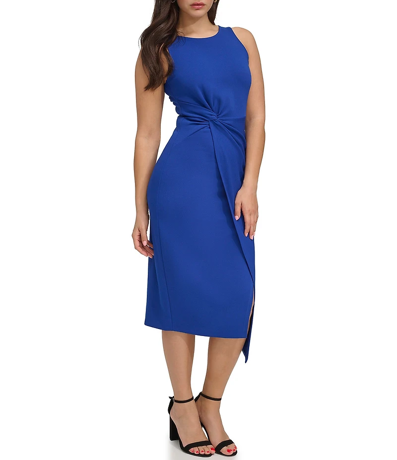 SIENA Sleeveless Twist Front Crepe Faux Wrap Midi Dress