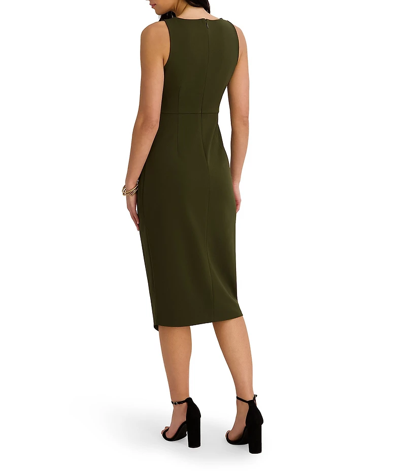 SIENA Sleeveless Twist Front Crepe Faux Wrap Midi Dress