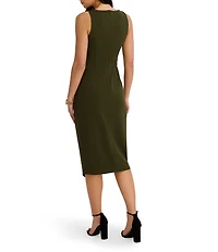 SIENA Sleeveless Twist Front Crepe Faux Wrap Midi Dress