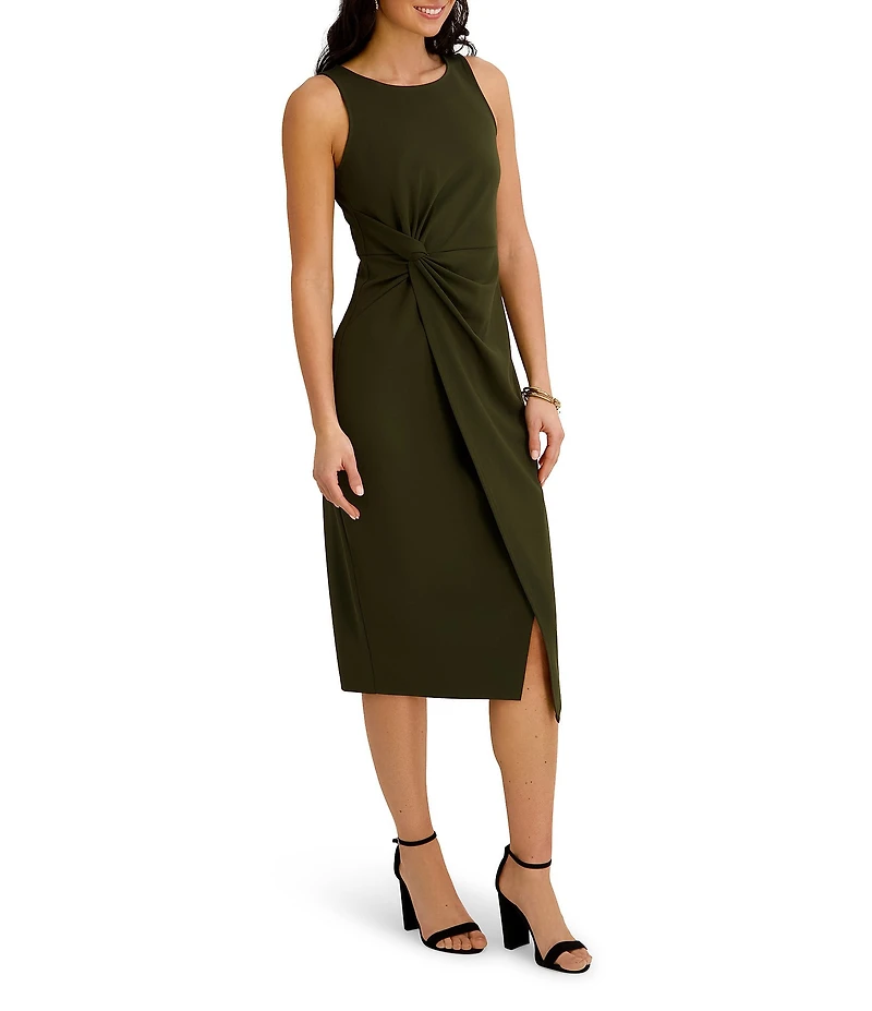 SIENA Sleeveless Twist Front Crepe Faux Wrap Midi Dress